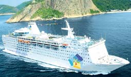 Viso externa do navio de cruzeiro Island Escape da Island Cruises