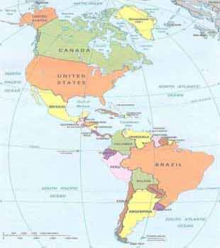 Mapa da Amrica - Amrica do Sul, Amrica do Norte, Amrica Central e Caribe