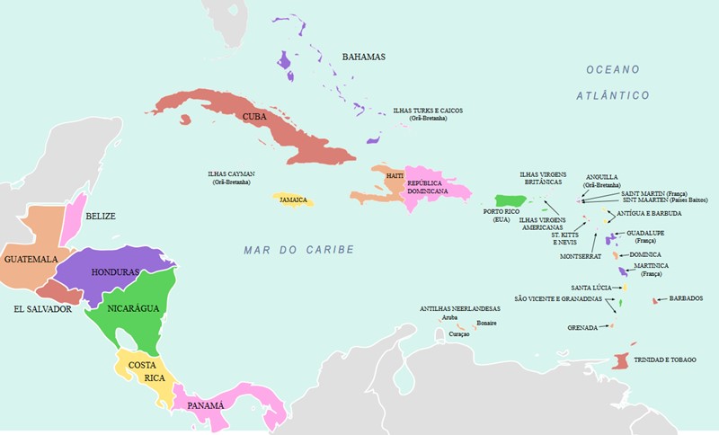 Mapa da Amrica Central e Caribe - Por: Fsolda