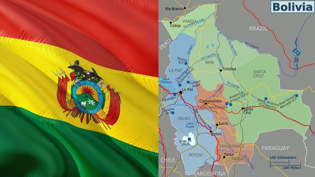 Mapa das trs regies da Bolvia: Altiplano, Bolvia Subandina e Plancies Tropicais. Imagem: Peterfitzgerald