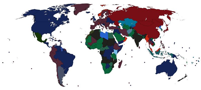 Mapas das cores das capas dos passaportes comuns em todo o mundo. Imagem: Twofortnights